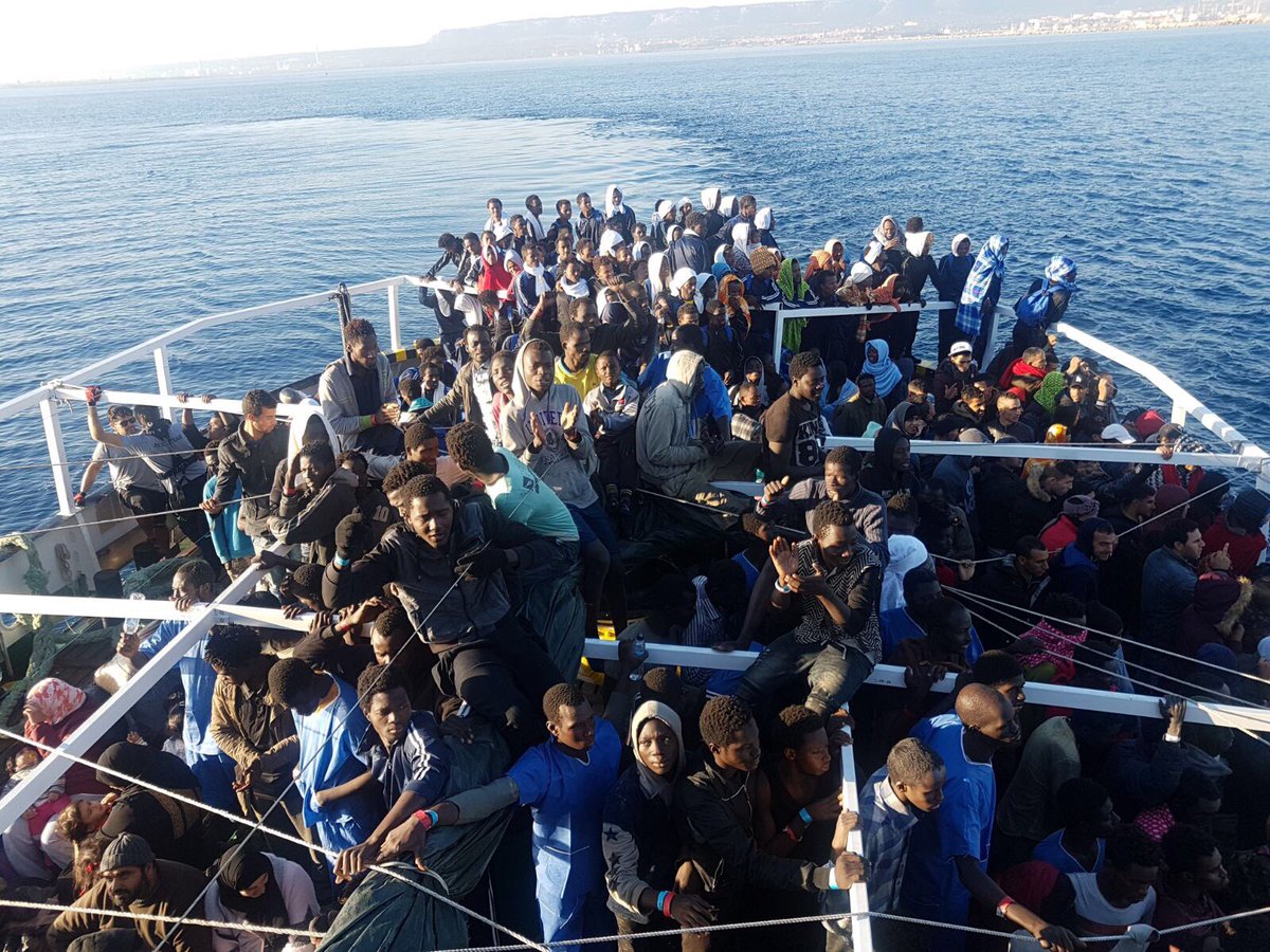 Refugees on the Proactiva Open Arms rescue ship (by Proactiva Open Arms)